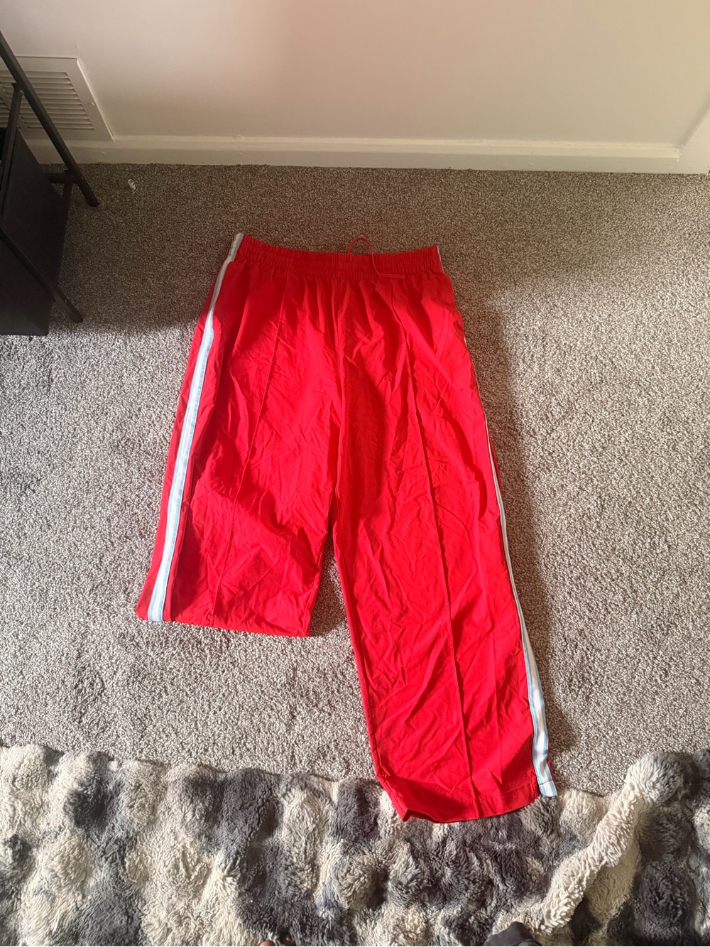 Target Red Track Pants with White Side Stripes